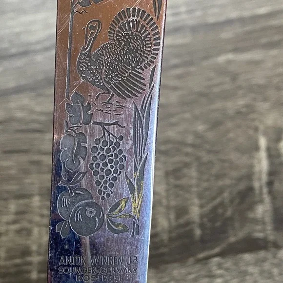 Anton Wingen Jr Solingen Germany Carve Stag Horn Handle Etched Turkey Knife Fork